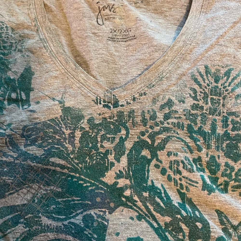 Just My Size Gray and Teal Long Sleeve Tee - Picture 2 of 3